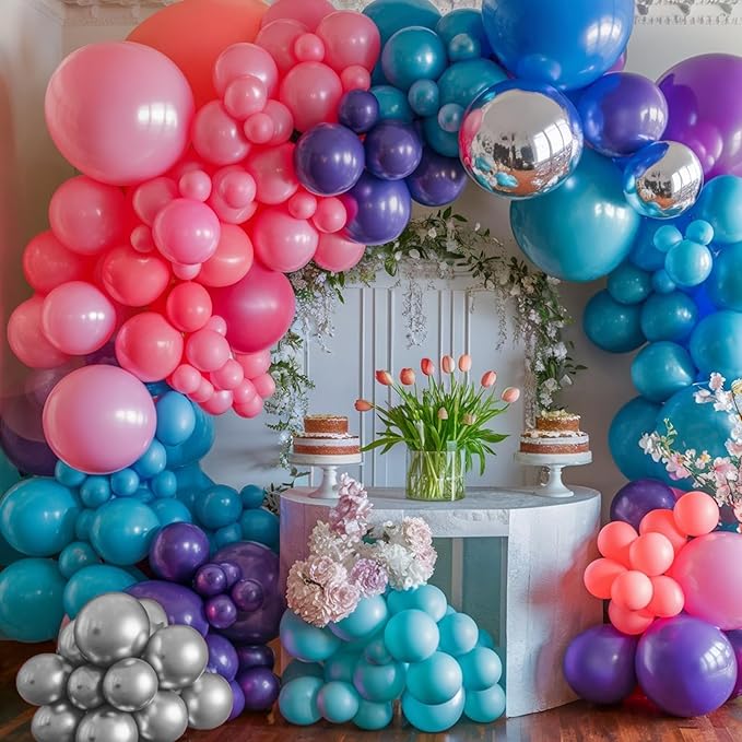 Pink Blue Purple Balloons, 12 Inchs Blue Pink Metallic Silver Cartoon Theme - Image 4