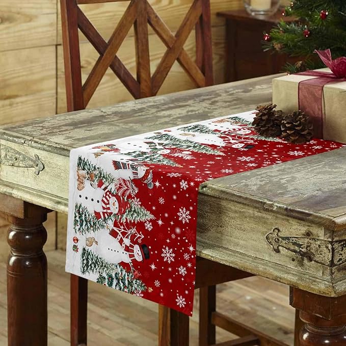 Christmas Snowman Cotton Linen Table Runner - Image 3