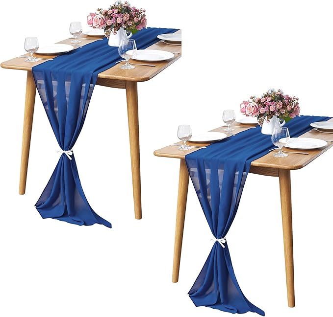 2 Pack 10Ft Royal Blue Chiffon Table Runner Sheer 29x120 Inch - Image 8
