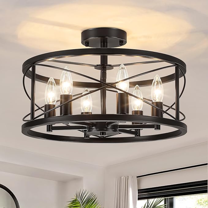 6-Light Black Semi Flush Mount Ceiling Light, 16.54'' Modern Farmhouse Close to by YSDLighting