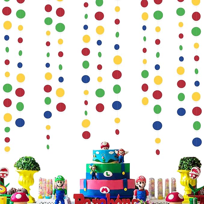 Super Mario Party Decorations Circle Dot Garland Red Blue Yellow Green Hanging - Image 8