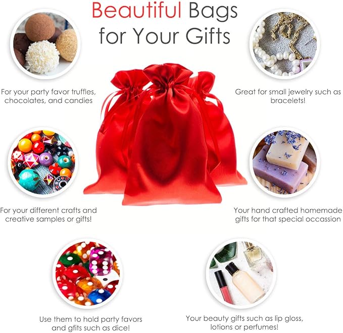 4" x 6" Red Satin Gift Bags - Image 2