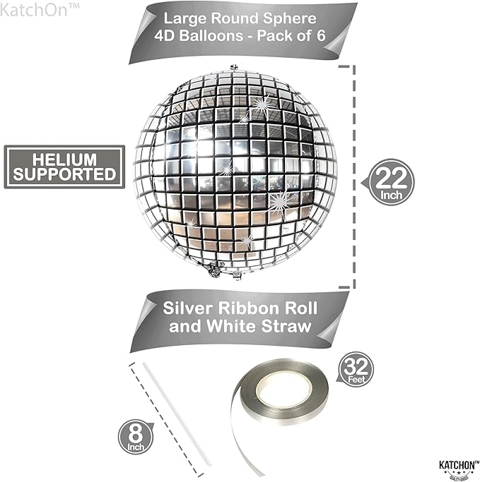 KatchOn, Big Silver Disco Ball Balloons - Image 2