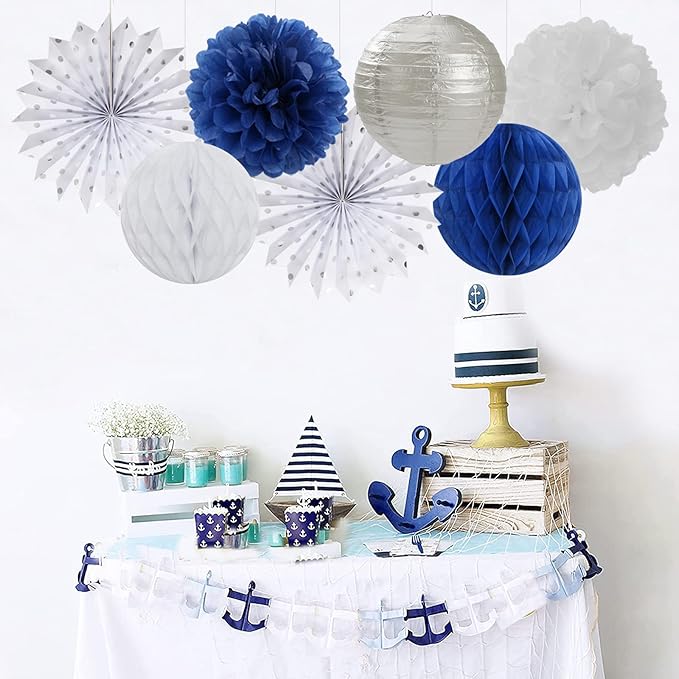 Navy-Blue White Silver Party Decorations - Image 2