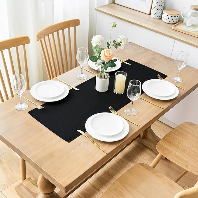 2 Pack Black Small Short Table Runner 12 x 24 Inch Solid Color Runners Coffee - Image 2