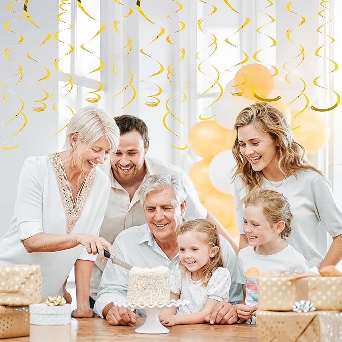 24 PCS Gold Foil Hanging Swirl, Sparkle Ceiling Hanging Decorations, Plastic - Image 5