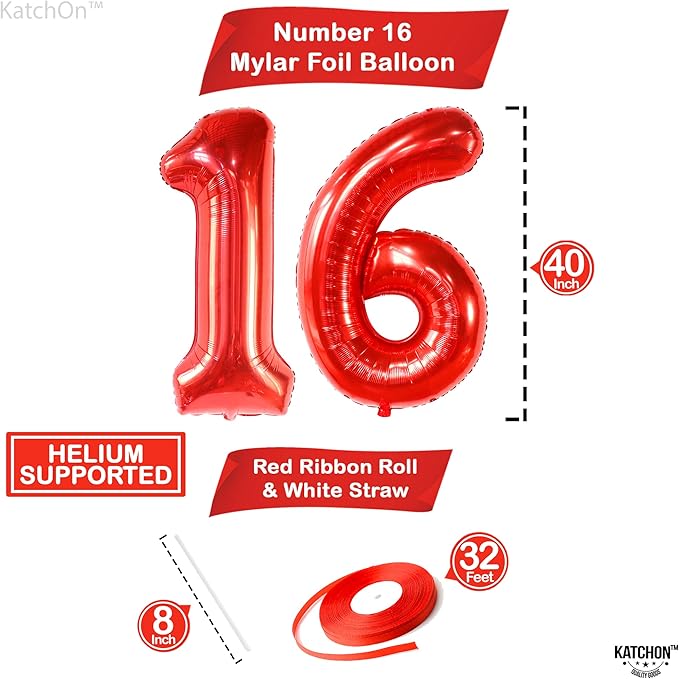 KatchOn, 40 Inch | 16th Birthday Balloons Red - Image 4