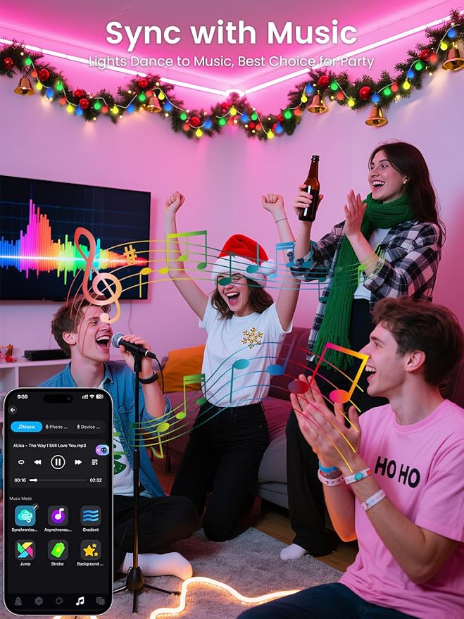 46ft Smart Color Changing Christmas Lights, 100 LED RGB Globe String Lights App - Image 4