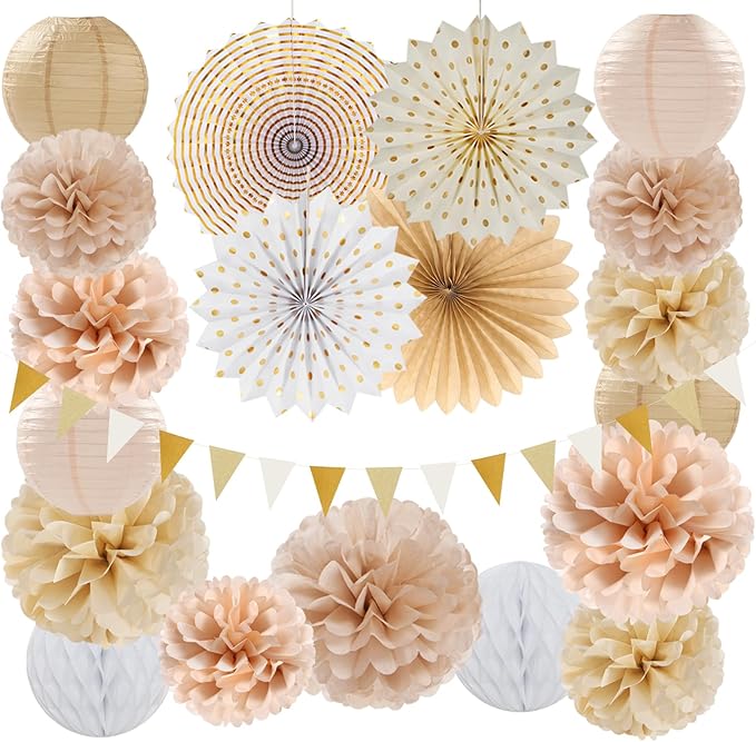 Beige-Champagne Gold White-Peach Boho Party-Decorations by Burgleda