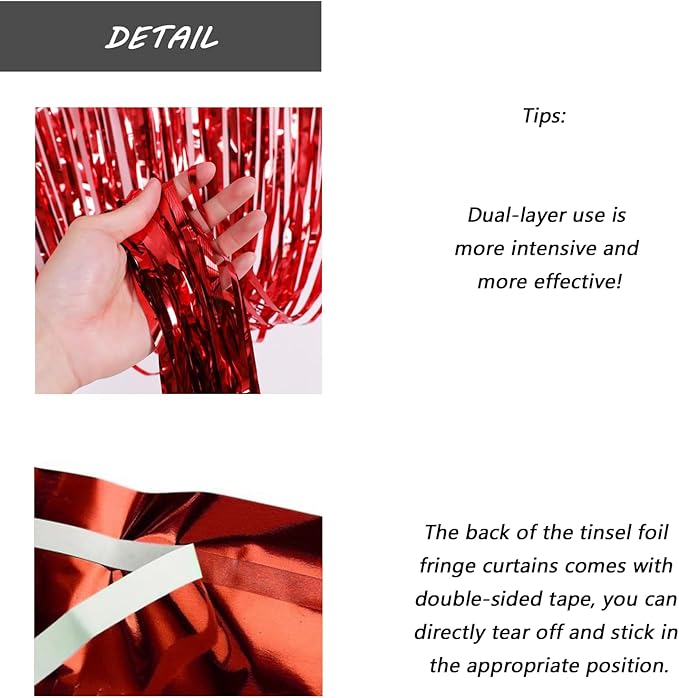 Red Foil Fringe Curtain 3.3×8.3FT 2 Packs, Metallic Tinsel Curtains Party - Image 3