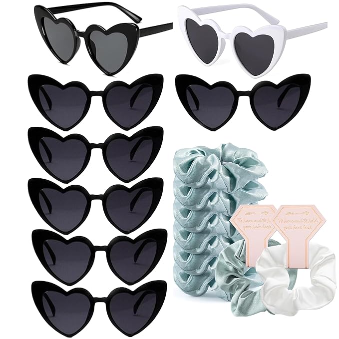 1+7 Pack Bachelorette Party Favor Retro Heart Sunglasses and Bridesmaid by Kmopom