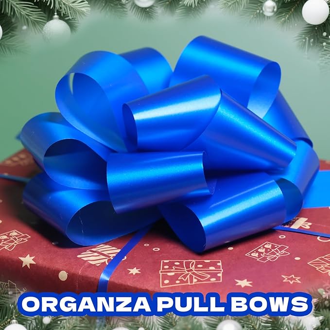 6 Pcs 6 Inch Blue Pull Bows, Gift Wrapping Baskets Wedding Christmas Party - Image 6