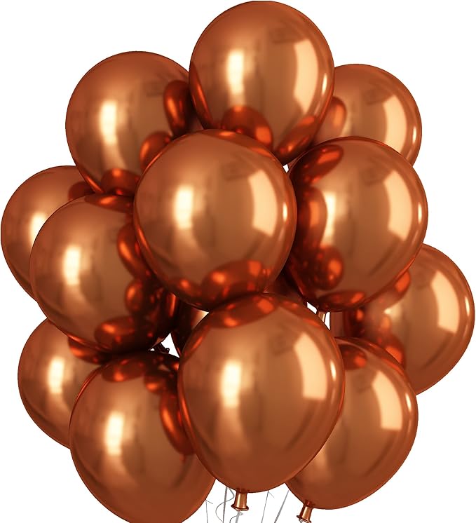 Chrome Orange Balloons 12 Inch, Double-Layered Metallic Copper Bronze Balloons by KEPMOV