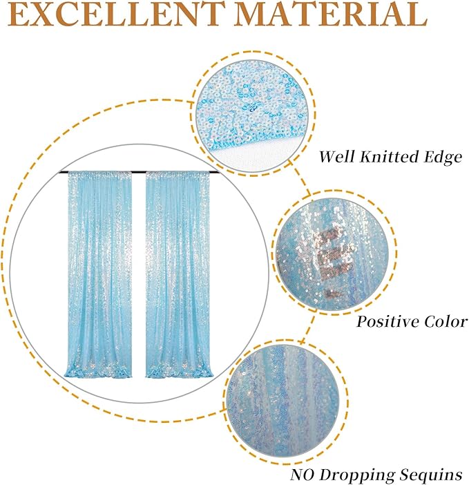 ShinyBeauty 4FTx8FT Iridescent Aqua Sequin Photo Backdrop | Glitter Fabric - Image 4