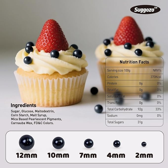 Edible Black Pearl Sugar Sprinkles, 180g/6.35oz, Cupcake Toppers, Cake - Image 7