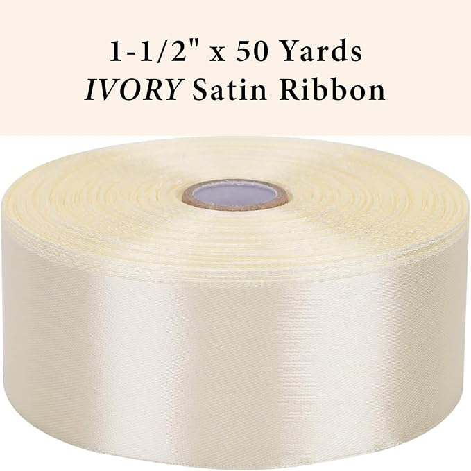 1-1/2 Inch Ivory Satin Ribbon 50 Yards Solid Fabric Ribbons - Image 2