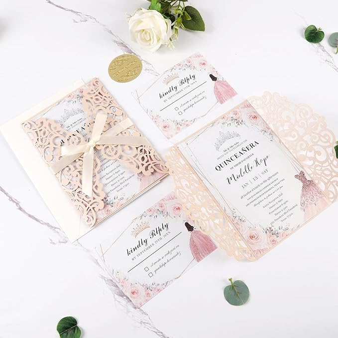 50pcs Blush Pink Wedding Invitations - Image 7