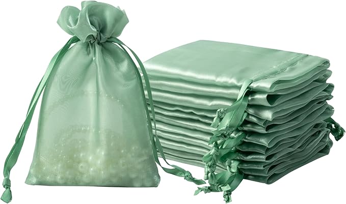 QIANF 20 Pcs Sage Green Small Organza Bags 4X6 inch by QIANF
