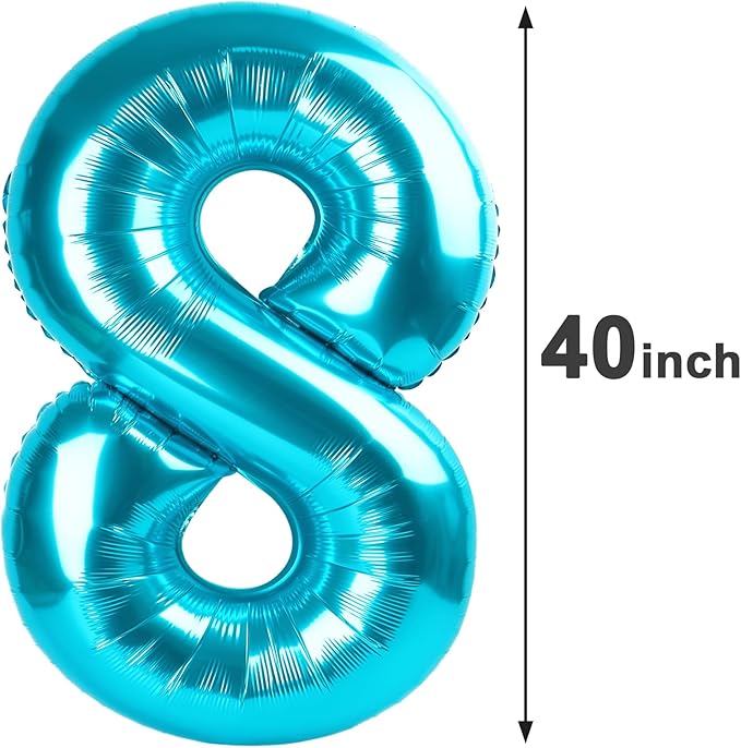 Blue Foil Number 8 Balloon 40 Inch, Helium Mylar Eight Number 8 18 28 38 48 58 - Image 2