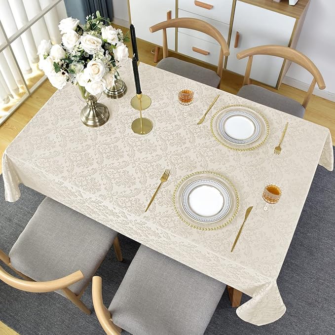SASTYBALE Jacquard Tablecloth Rectangle 60 x 84 Inch Beige, Waterproof Dust - Image 7