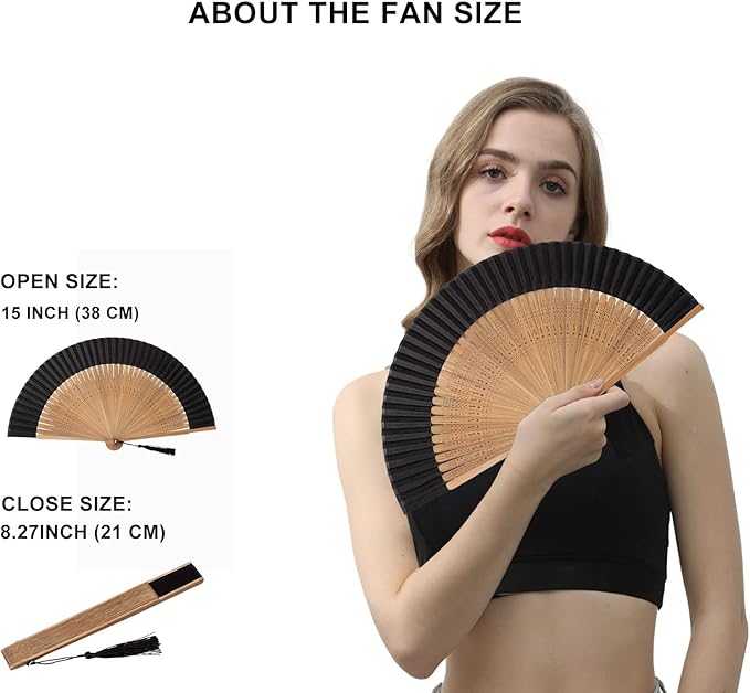 Amajiji Small Folding Hand Fan for Women, Chinese Japanese Vintage Style Bamboo - Image 2