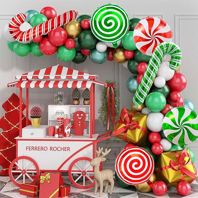 Christmas Cane Candy Balloons Red Green Candy Cane Gift Box Foil Balloons - Image 3
