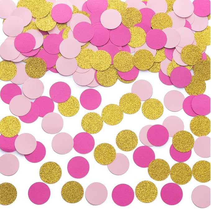 Hot Pink Gold and Pink Confetti Table Decoration by MOWO