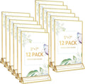 12 Pack Acrylic Sign Holder, 5x7 Inch Double-Side Gold Picture Frames Stands by Unknown