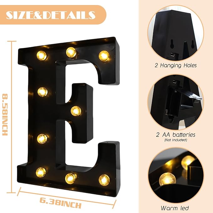 Led Marquee Letters, 8.58 Inch Black Light Up Letters, Small Led Letter Lights - Image 2