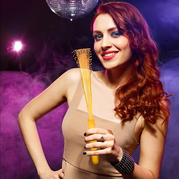 48 PCS Orange Glow Fiber Wands Sticks LED Light Wands 3 Modes Flashing Fiber - Image 3