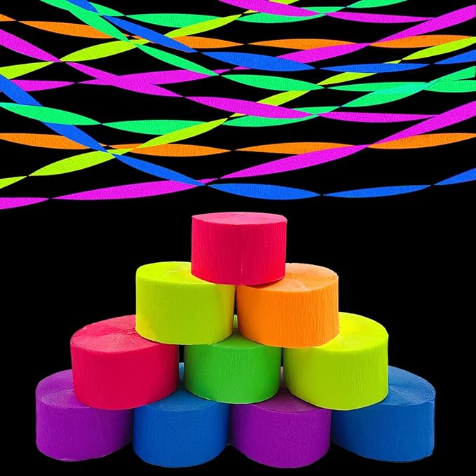 1200 feet Glow Crepe Paper Streamers UV Glow Party Neon Streamer Black Light by WELITTCON
