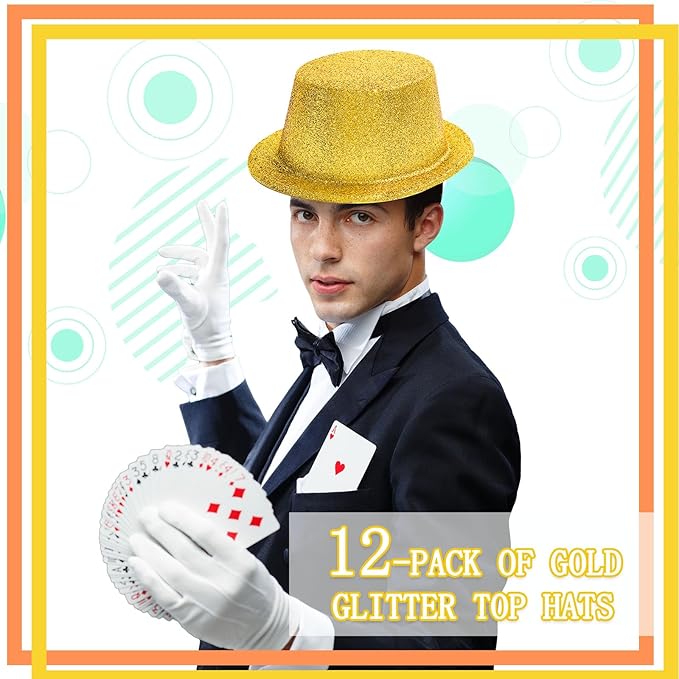 Hillban 12 Pcs Top Hats Halloween Glitter Plastic Retro Disco Party Hats - Image 4