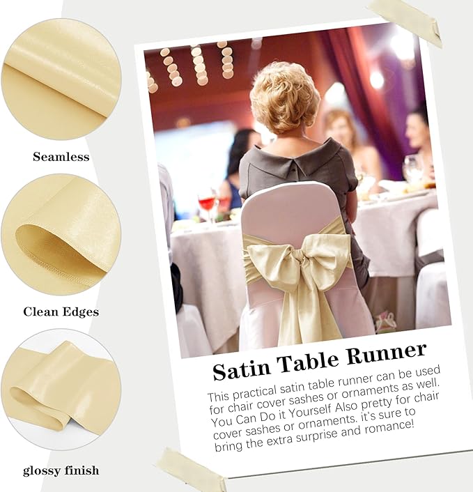 10 Pack Satin Table Runner 12 x 108 Inch Long Champagne Silk Table Runner - Image 4