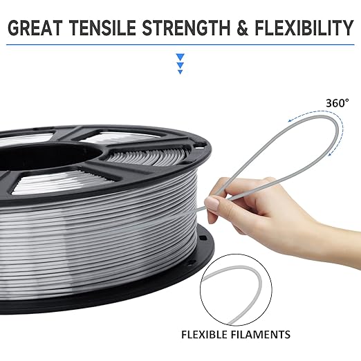 GIANTARM Silk Metallic Silver PLA 3D Printer Filament 1kg Spool, 1.75mm - Image 4