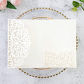 ponatia 5.12 x 7.2 Ivory Laser Cut Wedding Invitations, Trifold Laser Cut by ponatia