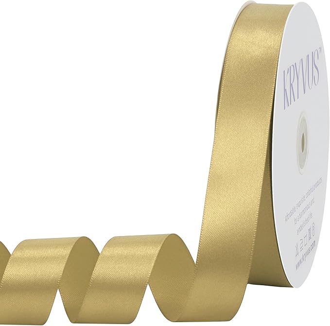 Light Gold Satin Ribbon 1 inch X Continuous 100 Yards, Single Face Polyester by Kryvusribbon