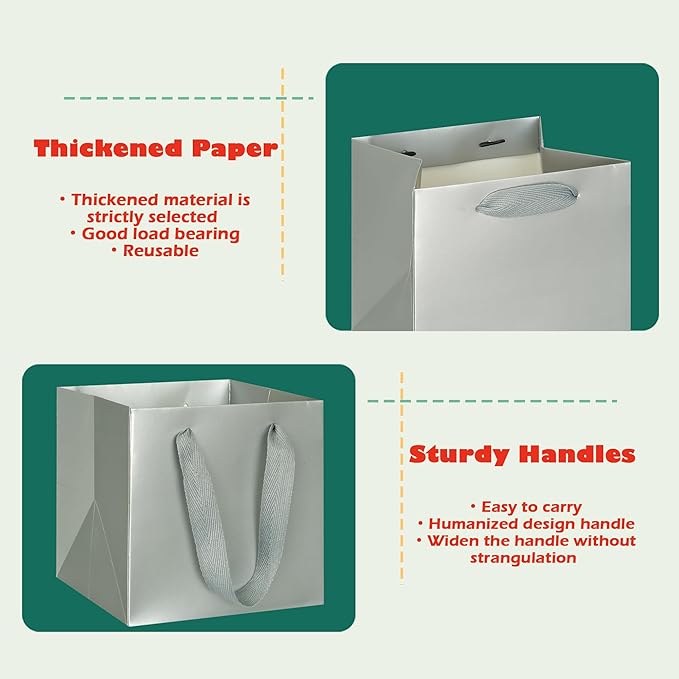 ADIDO EVA Silver Square Gift Bags Small Size Square Bottom Paper Bags - Image 3