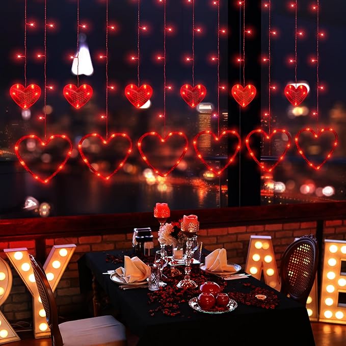 Valentines Day Decor, 138LED 12 Hearts Curtain Lights - Image 6