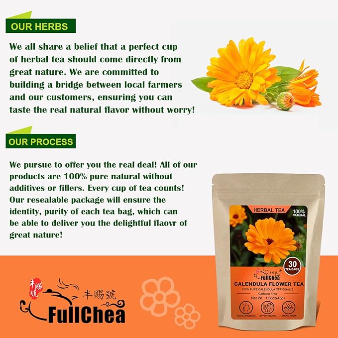 FullChea - Dried Calendula Flowers Tea, 30 Teabags, 1.5g/bag - Premium - Image 7