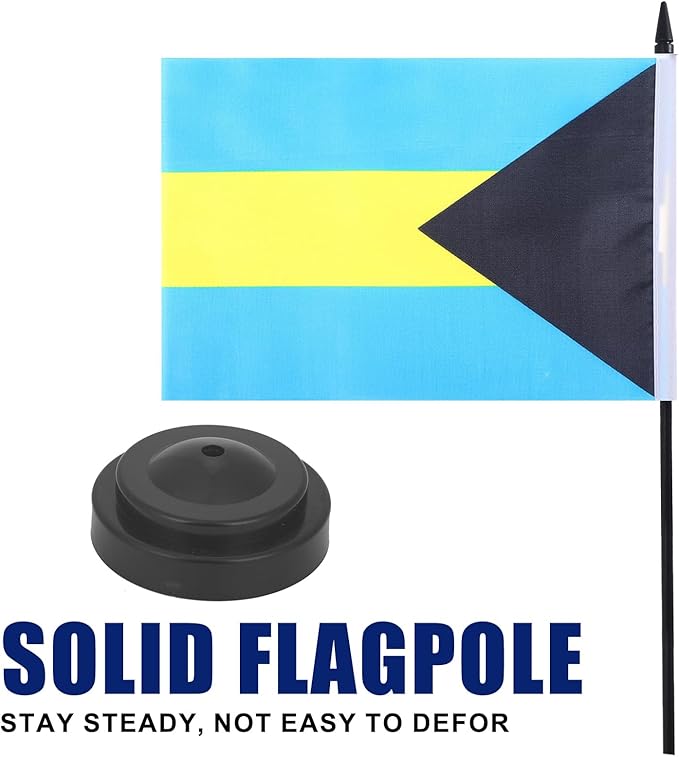 Bahamas Desk Flag 12" Solid Pole Deluxe Set Bahamian Flags Banner Mini Small - Image 3