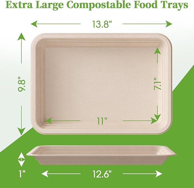 ECOLipak 50 Pack 14 Inch Disposable Food Crawfish Trays, Compostable Large - Image 3