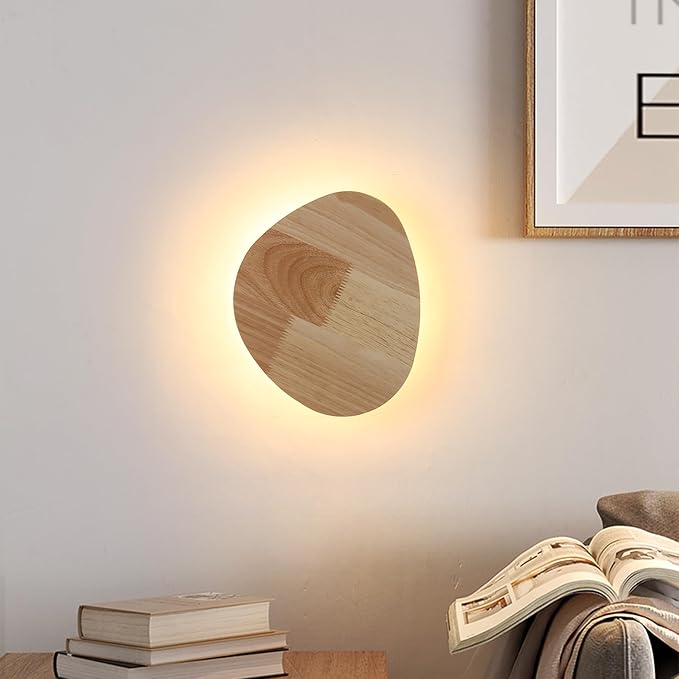 Modern Minimalist Plug in Wall Sconces, 9.4'' Plug-in Or Cordless Wood by ATALUZ