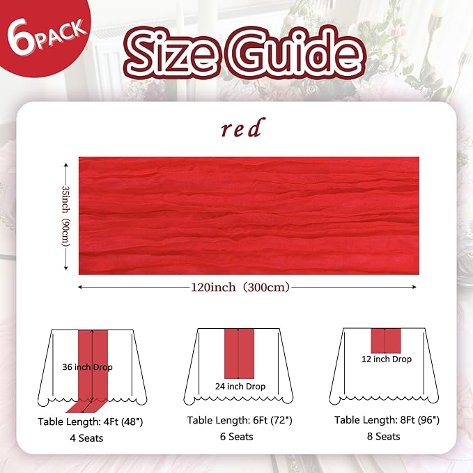 6 Pack Red Cheesecloth Fall Table Runner 10ft Boho Gauze Fabric Cheese Cloth - Image 2