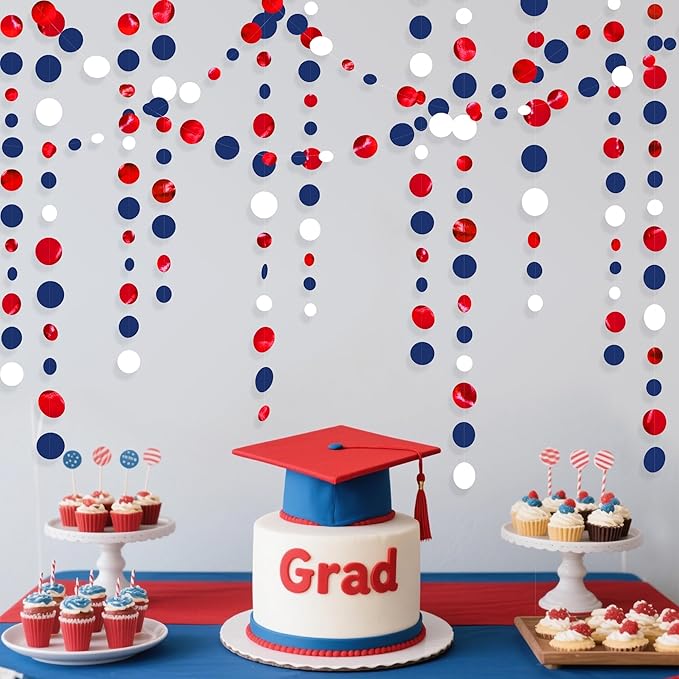 46 Ft Navy Blue Red White Circle Dots Garlands Royal Blue Red Hanging Paper - Image 5