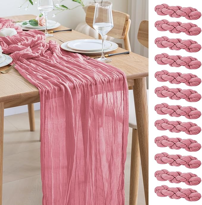 Asee'm 12pcs Cheesecloth Table Runner 120 Inches Dusty Rose Boho Gauze Cheese by Aseem