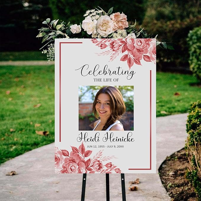 Celebrating The Life Sign Pink And White Floral In Loving Memory Blush Flower by Mapileng%E2%84%A2