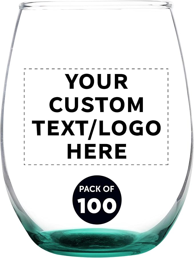 Custom Stemless Wine Glass 9 oz. Set of 100, Personalized Bulk Pack by DISCOUNTPROMOS