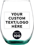 Custom Stemless Wine Glass 9 oz. Set of 100, Personalized Bulk Pack by DISCOUNTPROMOS