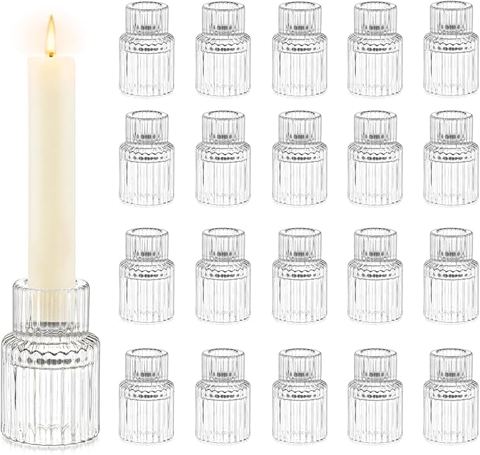 Candle Holder Glass Candlestick Holders: Hewory 20PCS Clear Taper Candle by Hewory