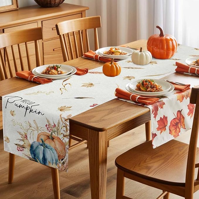 Fall Thanksgiving Cotton Linen Table Runner - Image 7